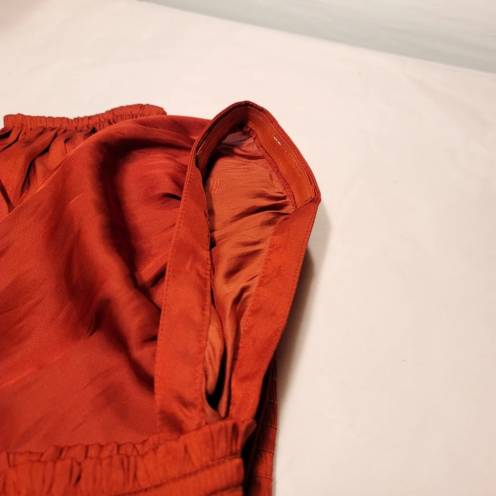 New! J. Crew sz Large L Squareneck Smocked Rusty Red satin crop top NWT